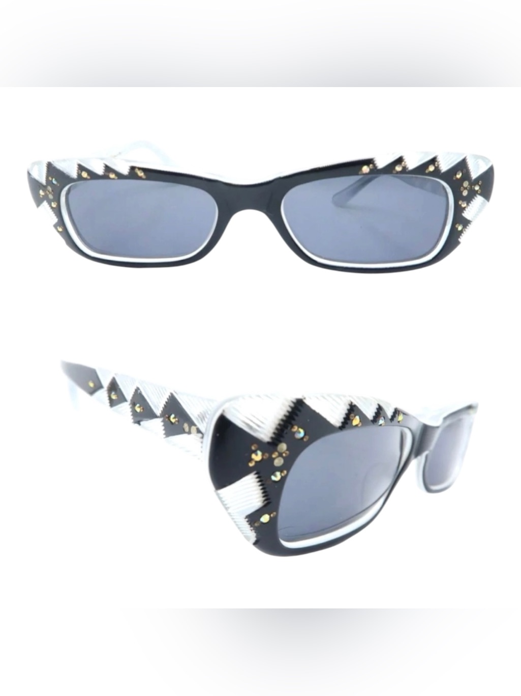 Vintage 1950’s Traviata Sunglasses, Black & Clear, Made In France, Deadstock
